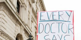 Junior doctors during a demonstration in February – they say ‘No!’ to the new contract