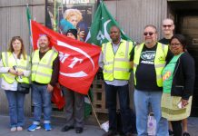 Southern rail pickets standing up for safety during recent strike action at London’s Victoria Station