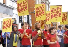 Ritzy strikers rallying yesterday – Hackney Picture House cinema workers have voted 100% to join their strike