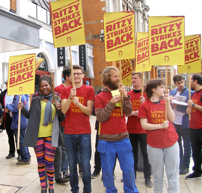 Ritzy strikers rallying yesterday – Hackney Picture House cinema workers have voted 100% to join their strike