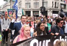 Teachers marching against the Tory government’s attacks on state education