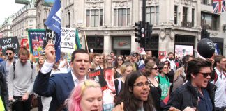 Teachers marching against the Tory government’s attacks on state education