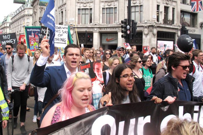 Teachers marching against the Tory government’s attacks on state education
