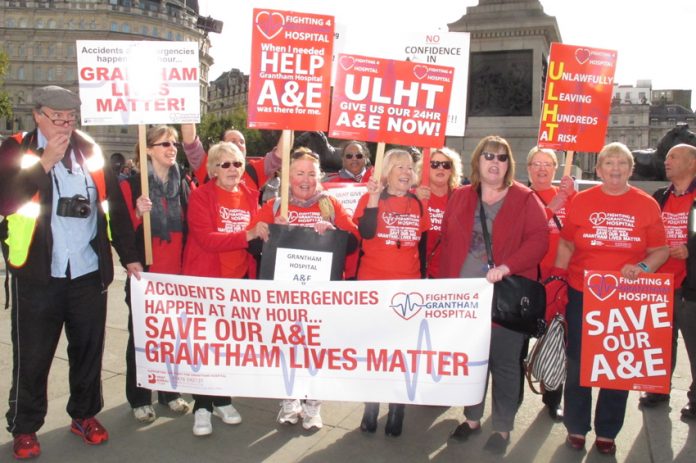 Fighting 4 Grantham Hospital campaigners taking part in yesterday’s protest demanding the reopening of their 24-hour A&E