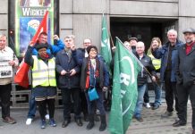 TUC deputy general secretary PAUL NOVAK (back row, centre) was among the enthusiastic pickets at Victoria Station yesterday morning. He brought the support of the General Council