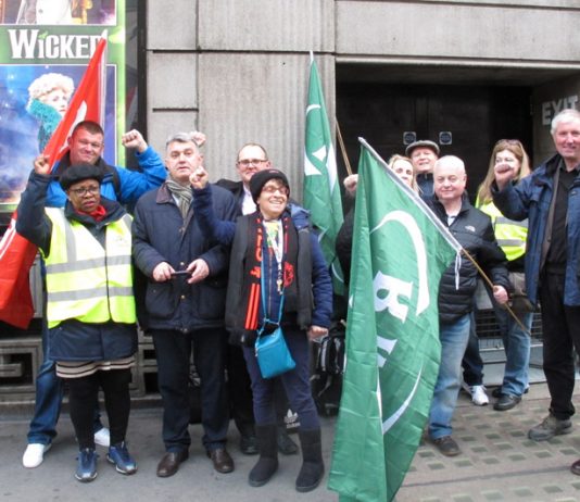 TUC deputy general secretary PAUL NOVAK (back row, centre) was among the enthusiastic pickets at Victoria Station yesterday morning. He brought the support of the General Council