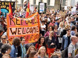 A demonstration of over 100,000 marched through London to welcome refugees in September 2015