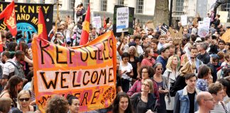 A demonstration of over 100,000 marched through London to welcome refugees in September 2015