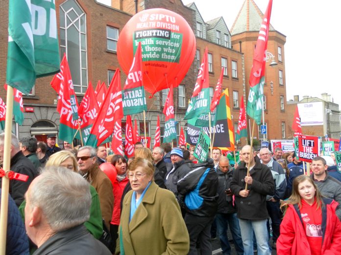 SipTu health workers on a demonstration fighting against the Irish government’s cuts to the public sector