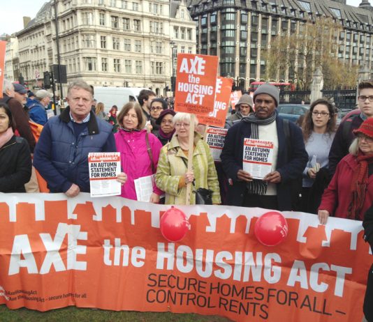 Protest against the Housing Act outside Parliament as Tory Chancellor Hammond delivered his Autumn Statement