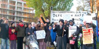 A lively mass picket of Ealing Hospital yesterday morning demanded the reopening of the maternity and children’s services