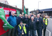 Striking Southern rail guards on the picket line at the Selhurst depot on November 23rd. Photo credit RMT