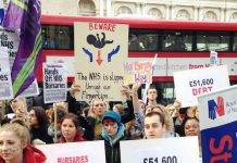 Student nurses and midwives campaigning against the ending of bursaries – now they are to be saddled with £51,600 of fee debt