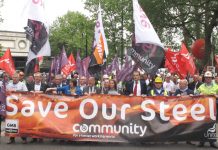 Tata steel workers march through London in defence of their jobs