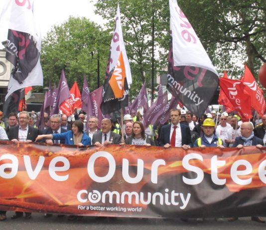 Tata steel workers march through London in defence of their jobs