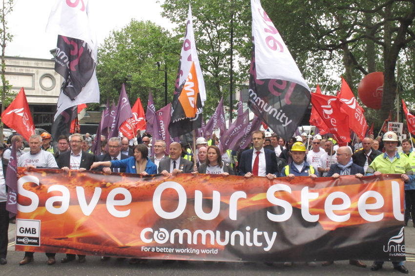 Tata steel workers march through London in defence of their jobs