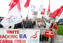 Pickets at Heathrow during the 2010 cabin crew strike that brought in cut-price cabin crew