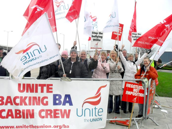Pickets at Heathrow during the 2010 cabin crew strike that brought in cut-price cabin crew