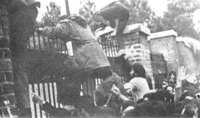 Students storm the US embassy in Tehran in 1979 ending the imperialist domination of Iran