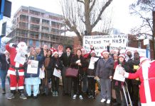 Lively mass Xmas picket of Ealing Hospital yesterday morning demanding that the STP closure plans are thrown out