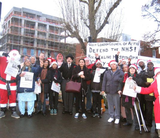 Lively mass Xmas picket of Ealing Hospital yesterday morning demanding that the STP closure plans are thrown out
