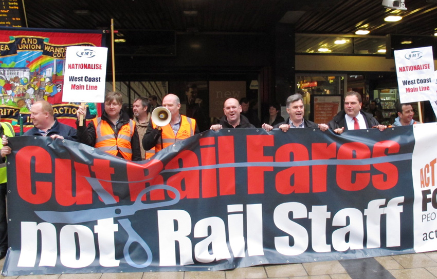 Passengers and rail staff united in their call to renationalise the rail network – fares were hiked up, in some cases by up to 43%