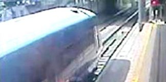 Passenger with hand trapped in train door being dragged along the platform