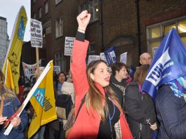 ATL and NUT members marching in London against forced academisation of schools