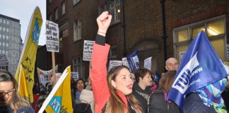 ATL and NUT members marching in London against forced academisation of schools