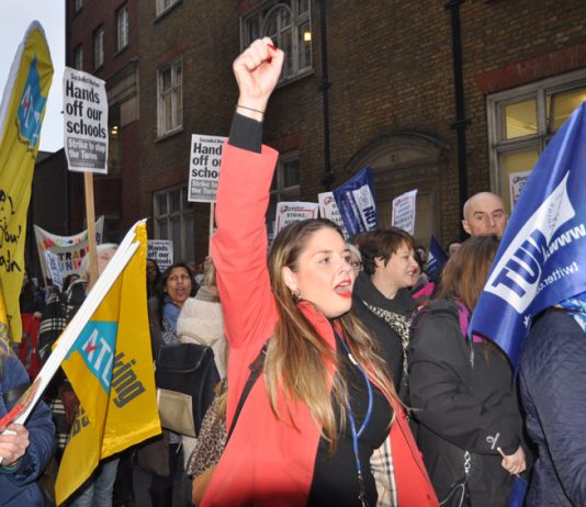 ATL and NUT members marching in London against forced academisation of schools