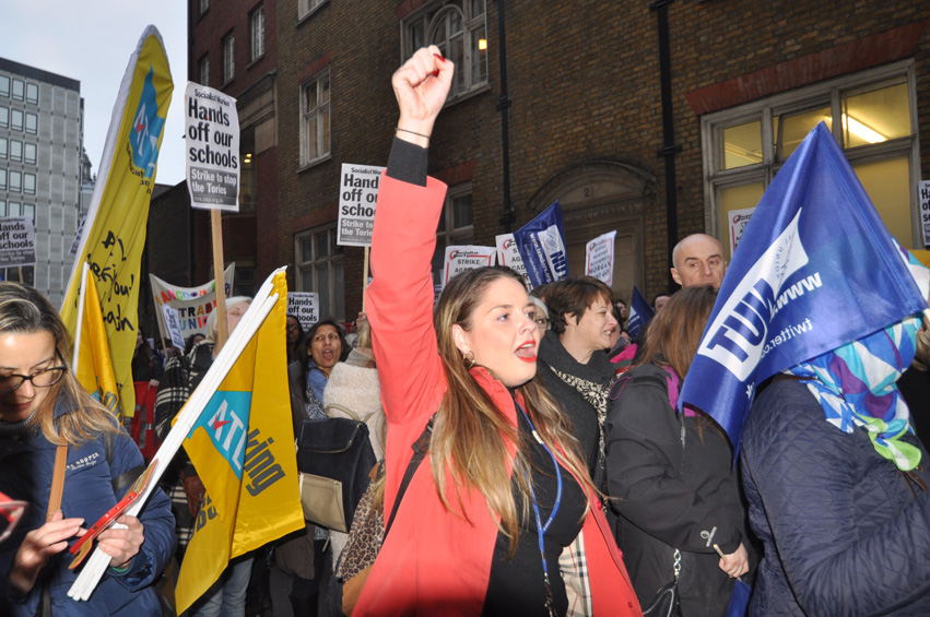ATL and NUT members marching in London against forced academisation of schools