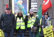 Southern rail picket line at Victoria Station yesterday morning