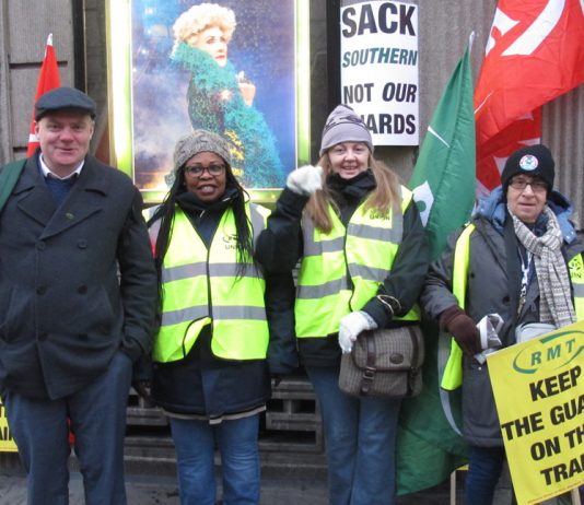 Southern rail picket line at Victoria Station yesterday morning