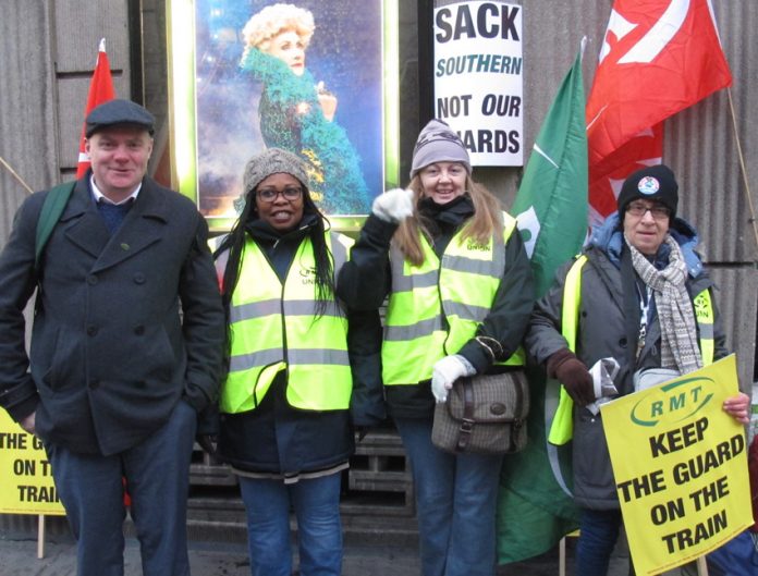 Southern rail picket line at Victoria Station yesterday morning
