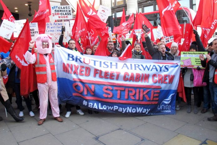 BA mixed fleet cabin crew taking strike action against poverty pay
