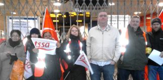 Tube staff picketing Finsbury Park station during one of their strike actions against staff cuts that endanger public safety