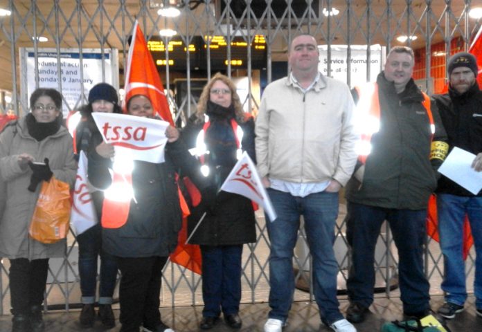 Tube staff picketing Finsbury Park station during one of their strike actions against staff cuts that endanger public safety