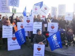 Academies are ‘managing out’ pupils! Teachers were joined by parents on the picket line at Alec Reed Academy during their strike against harassment and bullying