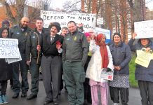 Ambulance workers joined the mass picket of Ealing Hospital yesterday morning to stop the closure of the A&E and demand the maternity and children’s wards be re-opened