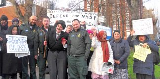 Ambulance workers joined the mass picket of Ealing Hospital yesterday morning to stop the closure of the A&E and demand the maternity and children’s wards be re-opened