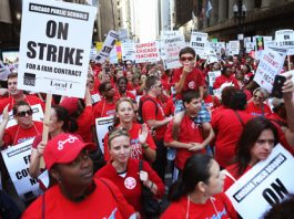 Teachers at a rally in Chicago fighting against cuts to education – the Chicago Teachers Union (CTU) have criticised the appointment of billionaire Betsy DeVos as Education Secretary by US President Trump