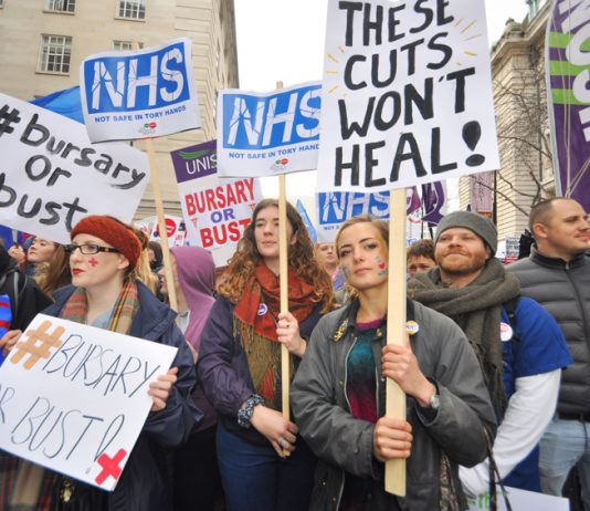 Nurses demonstrate against the end of bursaries and the introduction of tuition fees