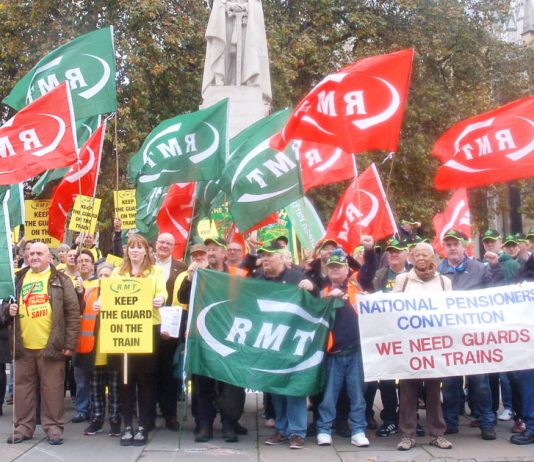 Southern rail guards and their supporters lobbying Parliament last November
