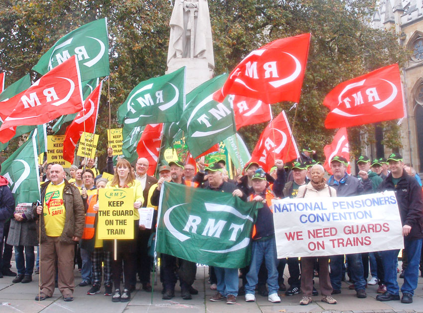 Southern rail guards and their supporters lobbying Parliament last November