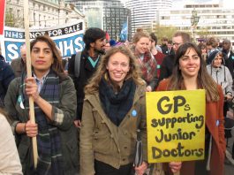 GPs on a march in support for junior doctors – newly qualified GPs are being stopped getting jobs because of Capita administration delays