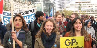 GPs on a march in support for junior doctors – newly qualified GPs are being stopped getting jobs because of Capita administration delays