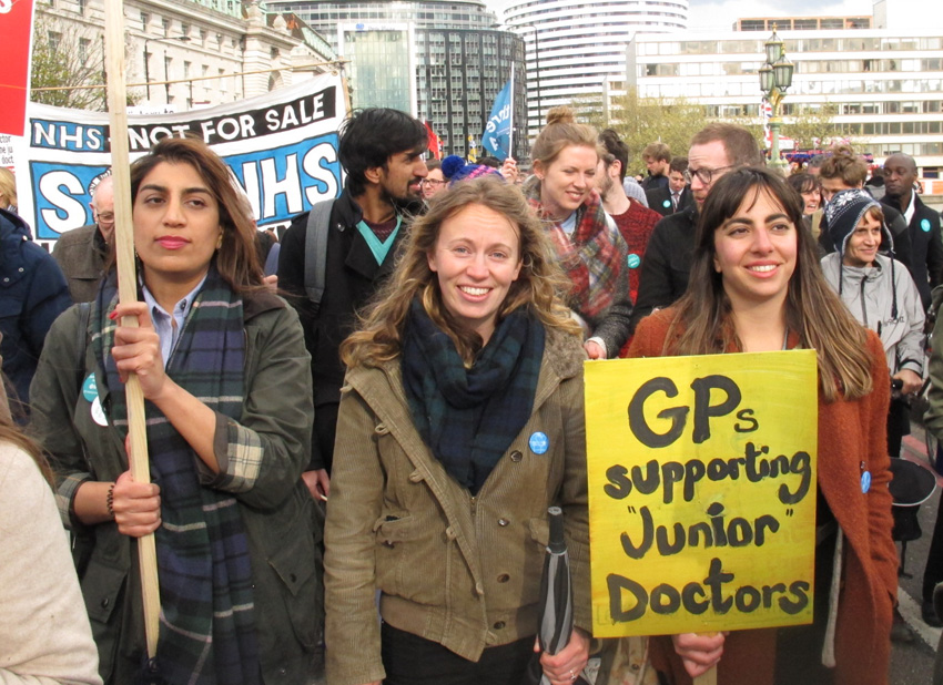 GPs on a march in support for junior doctors – newly qualified GPs are being stopped getting jobs because of Capita administration delays