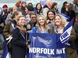 Education cuts put kids’ education at risk Teachers protesting in Norwich against cuts. The NUT has a rally today in Manchester
