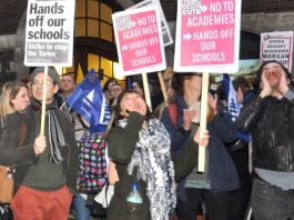 Teaching unions on a demonstration against Tory cuts and academisation