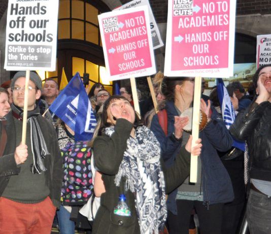 Teaching unions on a demonstration against Tory cuts and academisation